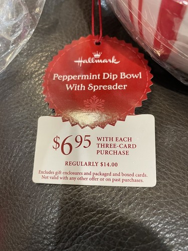 NEW Hallmark Ceramic Peppermint Dip Bowl With Spreader Red & White Stripes - 第 2/3 張圖片
