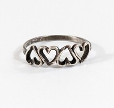 Size 6 Heart Band Ring - Open 4 Four Hearts 925 Sterling Silver