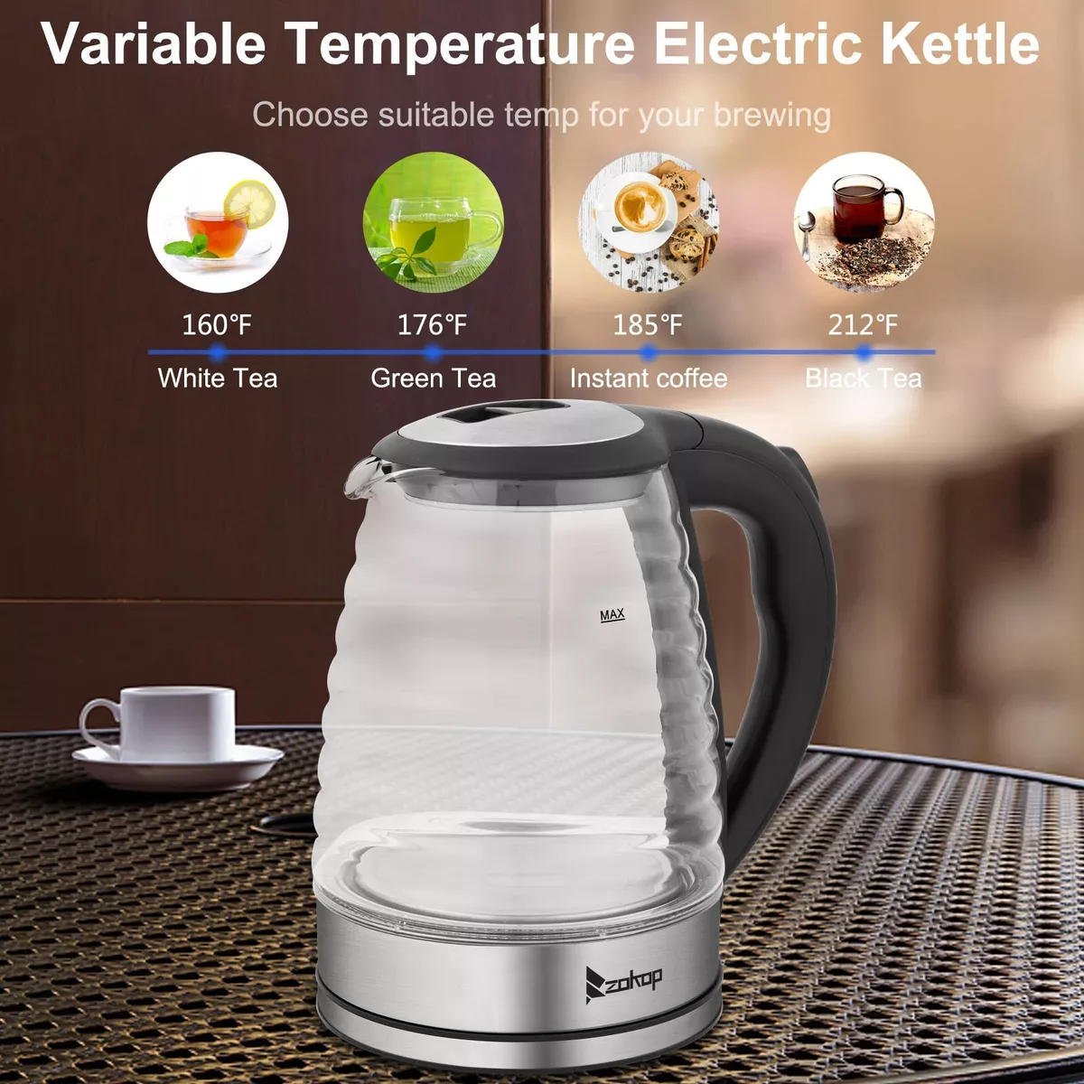 Electric Kettle Stainless Steel High Quality Borosilicate Glass Blue Light 2.L