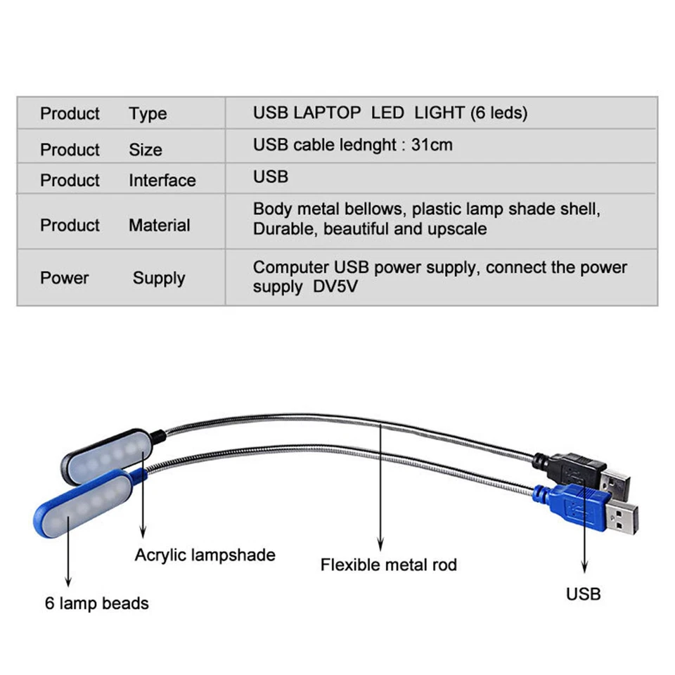Usb LED Night Light Portable Flexible Reading Lamp Pc Notebook Laptop Computer - Image 2 of 4