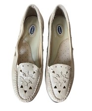 Dr Scholl  s Beige Leather Double Air-Pillo Insoles Flat Slip On Loafers Shoes