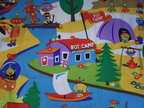 RARE Michael Miller Fabric " Bot Camp" 100 % Cotton Fabulous Robot 44 x 36 - Picture 8 of 9