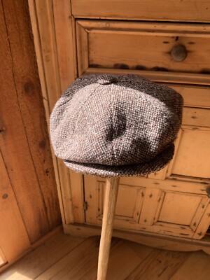Bailey Of Hollywood Brown Cream Wool Tweed Flat Cap M