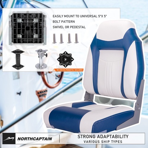 NORTHCAPTAIN A Pair of High Back Folding Boat Seat, White/Pacific Blue, 2 seats - Picture 5 of 6
