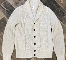 Cable Knit Blocked Sweater Gap Button Front Cardigan Granny Button Cream Women M