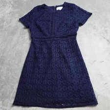 J.O.A. Mini Dress Women's Medium Blue Lace Lined Zip Short Sleeve Polyester!