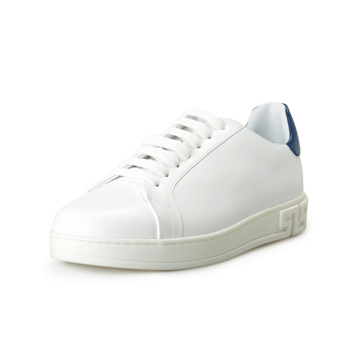 【関税込み】Sneakers - Versace - Leather - White Versace Men's White & Blue Leather Sneakers Shoes US 7 IT 40