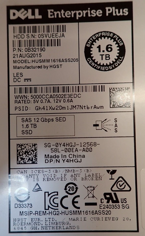 Dell Compellent 1.6TB 2.5" SAS 12G WI eMLC SED SSD HUSMM1616ASS205 + Caddy Y4HGJ - Image 2 of 2