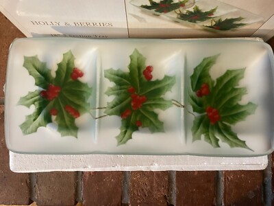 Block Crystal Holly & Berries 3 Section Tray 18'' Christmas Serving Entertaining