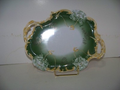 ANTIQUE WEIMAR CERAMIC HANDPAINTED HANDLED SMALL PLATTER GERMANY