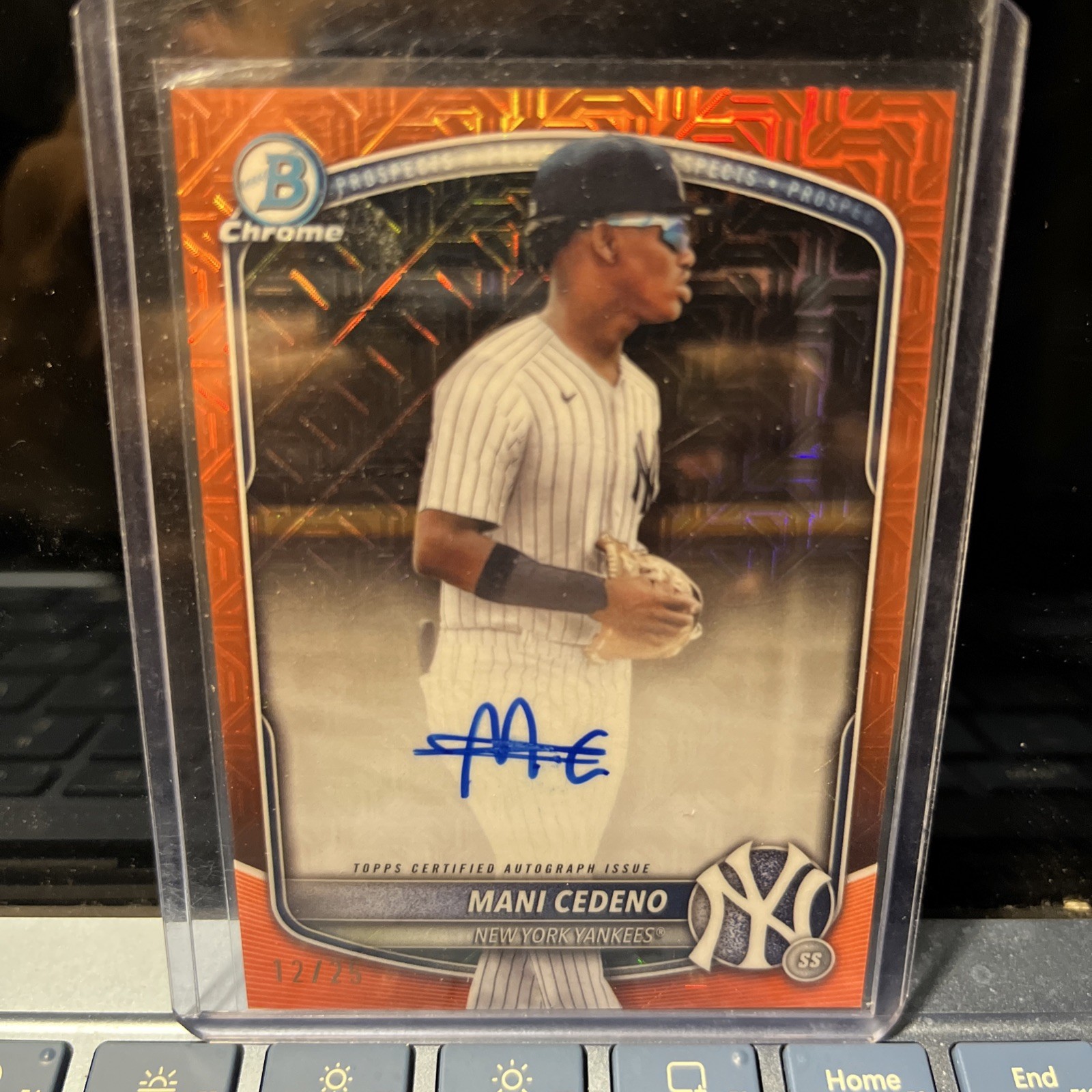 2025 Bowman Chrome Mani Cedeno Orange Auto /25 1st Bowman RC #CPA-MCE Yankees