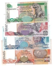 SET Sri Lanka 10, 20, 50 & 100 Rupees 1995 UNC