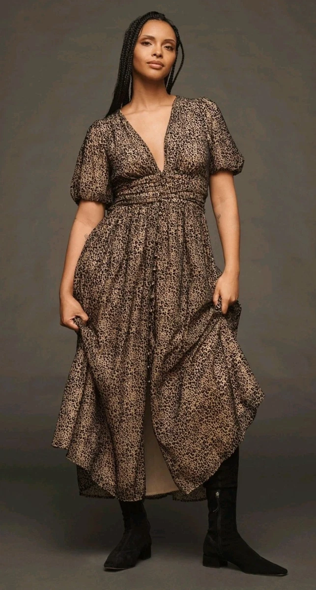anthropologie brown dress Anthropologie Ranna Gill Leopard Print Midi Dress Size Medium – Ernest Grace