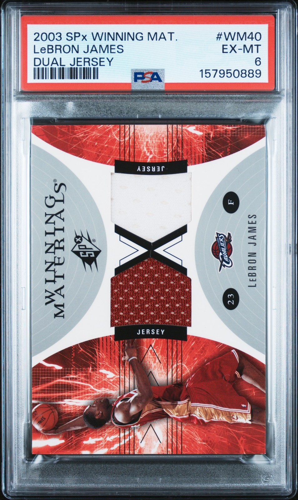 2003 SPX WINNING MATERIALS DUAL JERSEY #WM40 LEBRON JAMES PSA 6