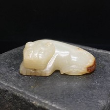 SUPERB Chinese ANTIQUES JADE OLD WHITE YELLOW JADE LUCKY ANIMAL handheld 39G