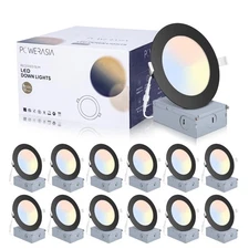 12 Pack Recessed Lighting 4 Inch with Junction Box, 5CCT 4 Inch Black LED Rec...
