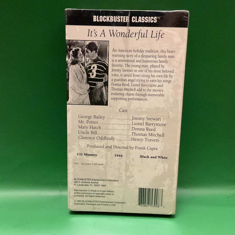 It’s A Wonderful Life Blockbuster Classics VHS 1992 Frank Capra Jimmy Stewart  - Image 2 of 4