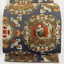 Japanese Silk Fukuro obi Kawai Bijutsu Orimono Ash purple Kansai Shitate Phoenix