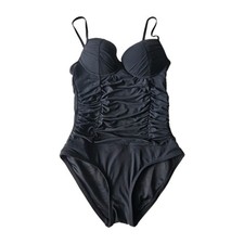 Spanx Shapewear Swimsuit 6 B/C Underwire Cups Ruched Bodice Black
