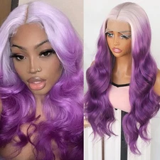 Body Wave Lace Front Wigs Ice Pink Ombre Purple Hair Long Wavy Heat Safe Natural