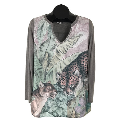 Anthropologie Akemi + Kin Fauna Henley Wildcat Top Women's Small Linen Blend