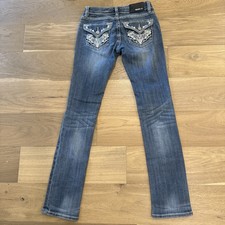 Grace in LA Straight Fit Jeans 27 Embroidered Flap Pocket Denim Distressed