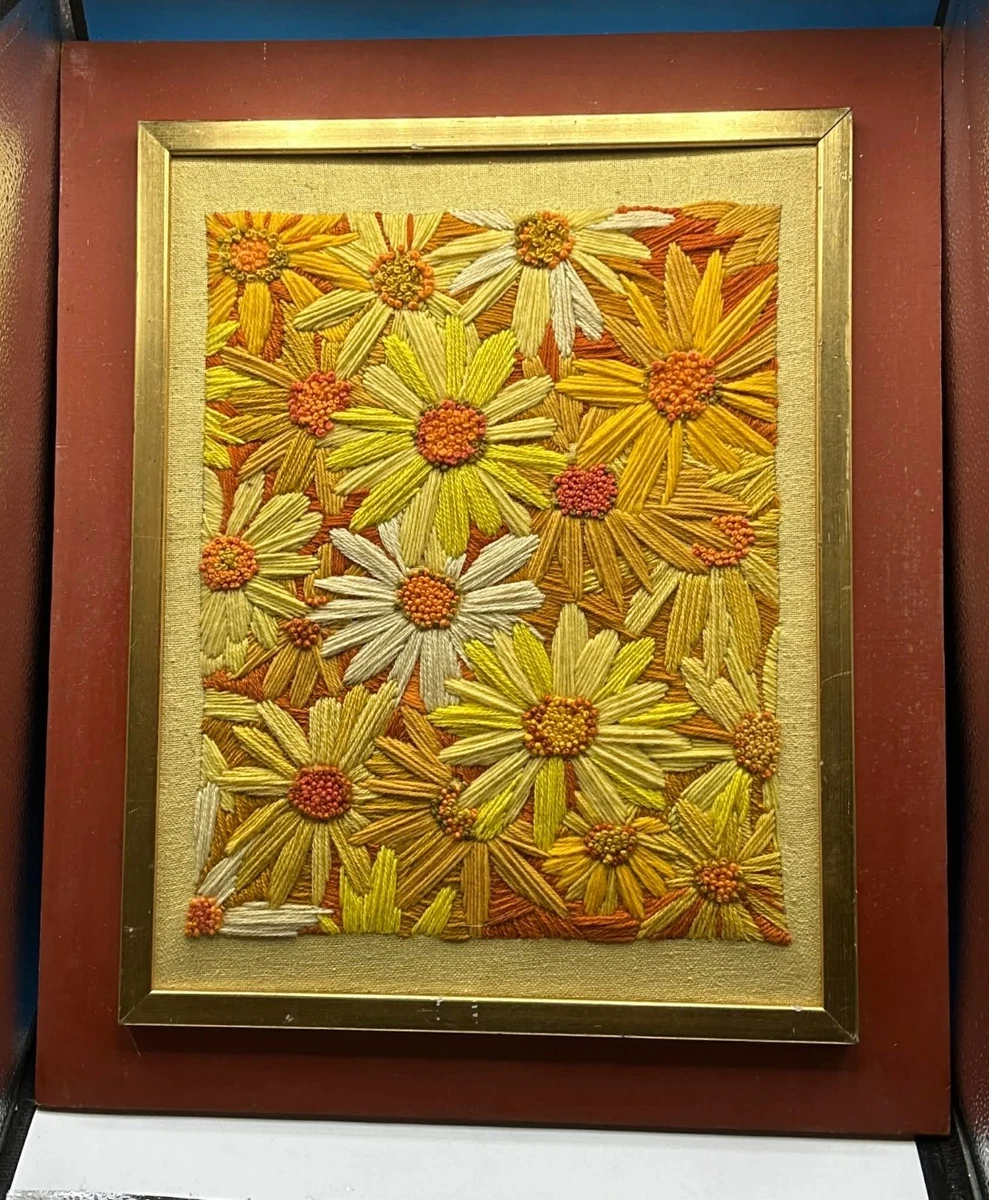 Vintage | Art | Vintage 7s Paragon Floral Crewel Embroidery Try A Little Kindness Framed 9x23