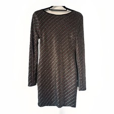 Charlotte Russe P, G & S Glitter Stripe Body Con Mini Long Sleeve Black Dress M