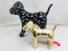 Victoria's Secret Plush Vinyl Large 10" BLACK Pink Dog  Mini Gold Metallic