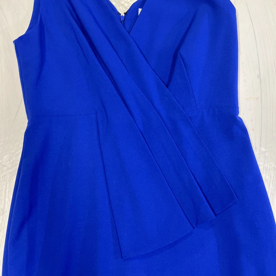 Vestido azul Calvin Klein tamanho 12 babado sem mangas comprimento do joelho gola V NOVO - Imagem 3 de 4