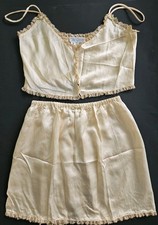 Vtg Camisole Skirt Slip Set Chemise Lingerie Silk Lace Small Donna Giambrone 2pc