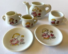 Vintage 6 PC Miniature Ceramic Tea Set Girl w/Butterfly & Flower Made in Japan