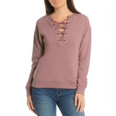 Active USA Sweatshirt Womens Size S Mauve Lace Up Casual Comfort