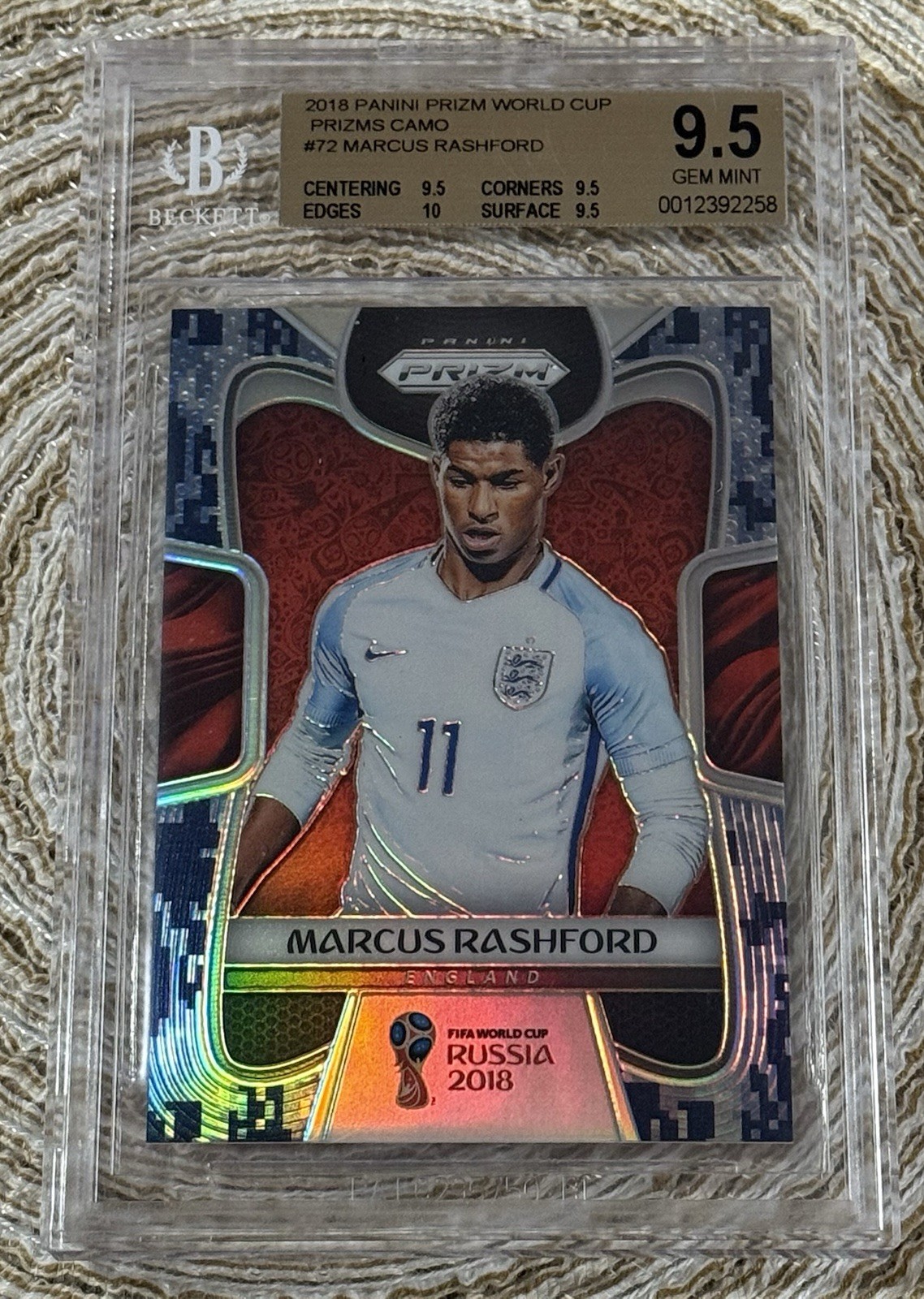 2018 Panini Prizm World Cup Camo Prizm Marcus Rashford #72 /20 BGS 9.5 GEM MINT