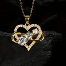 2Ct Round Cut White Moissanite Women's Heart Pendant 14K Yellow Gold Plated
