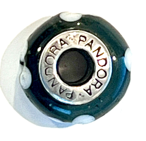 PANDORA 790604 Black Flower Glass Charm Sterling Silver Stamped ALE 925 RETIRED  - Picture 11 of 13