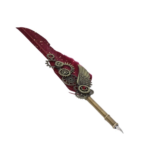 Red Quill Pen And Ink Set Vintage Style With Sealing Wax Stamp Glossy Quill SG - Picture 15 of 22