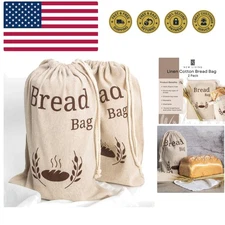 Bread Bag 2 Pack Natural Linen | Food Storage Bag | Linen Cotton Blend | 38x2...