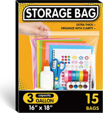 15 Pack 3 Gallon Large Clear Plastic Bags with Zipper 16 x18 2 Mil Thick, for