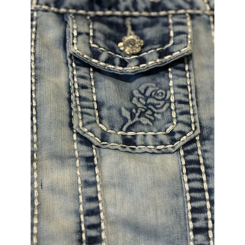 Chaleco vaquero Rose Royce para mujer pequeño punto grueso lavado ácido años 90’s Y2K Boho vaquera Foto 3 de 4