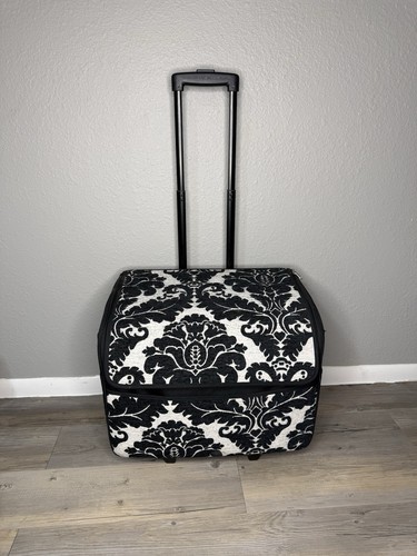 Rolling Sewing Machine Storage Tote Black White with Wheels Sewing Machine Bag