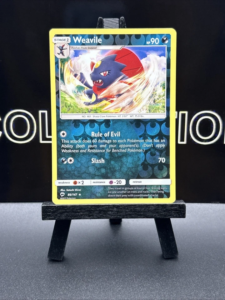 Pokemon Sun & Moon Burning Shadows TCG Card REVERSE HOLO Weavile 86/147 - Image 2 of 4