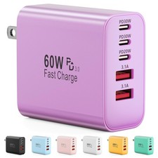 Usb C Charger Block 60w 5-port Type C Fast Charging Purple Usb C Charger Block 60w 5-port Type C Fast Charging Purple
