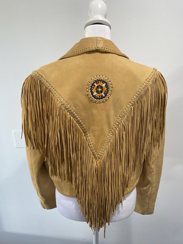 Vtg Tan Diamond Leathers El Paso Texas Size S Fringed Jacket Western W/Gloves - Picture 2 of 21
