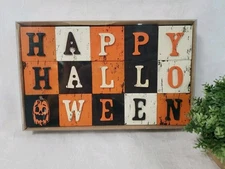Vtg Happy Halloween Wooden Block Set  15-Piece Target  Orange Black Decor READ
