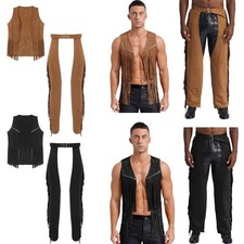 Mens Cosplay Retro Vest And Chaps Disco Cowboy Costume Dress Up Outfit Adult