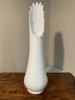 Vintage Mid Century Swung Hobnail Marked Fenton White Milk Glass Vase 16 Tall