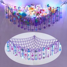 Stuffed Animals Hammock Net Toy Storage Organizer with LED Light, Stuffed Ani...