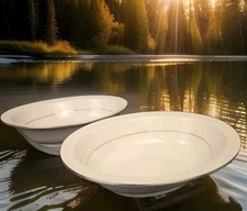 Noritake #6115 Oval Serving Bowl  Whitehall 10"L x 7.75"W White W/ Silver Trim