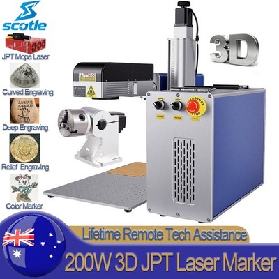 Scotle 200W JPT MOPA 3D Fiber Laser Marking Machine Curved Relief Deep Engraving